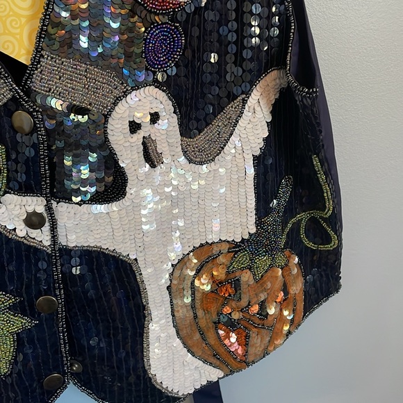 The Quacker factory vintage 90s Halloween sequin vest ghosts pumpkins size M NWT - Picture 3 of 11